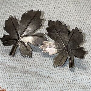 Vintage Sterling Maple Leaf Screw Back Earrings
